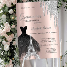 Glitter Drips, Zwarte Jurk, Eiffeltoren Quinceañe