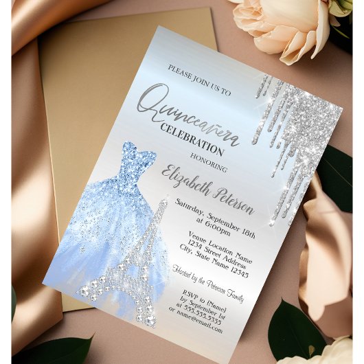Glitter Drivers, Dress, Eiffeltoren Quinceañera Kaart