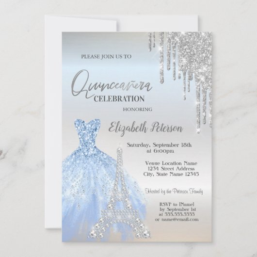 Glitter Drivers, Dress, Eiffeltoren Quinceañera Kaart (Voorkant)