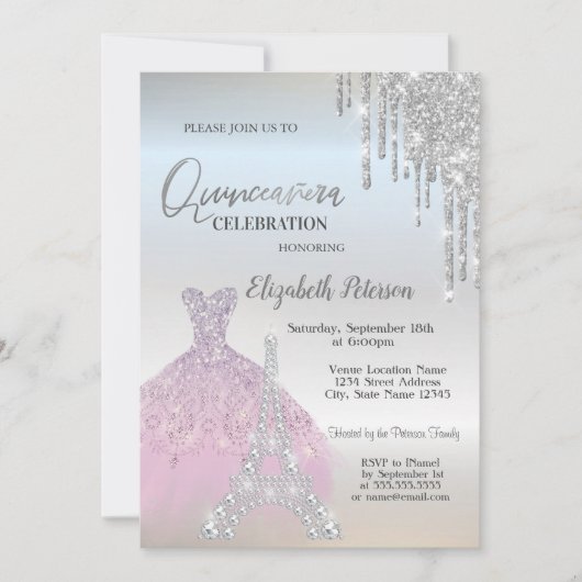 Glitter Drivers, Lavander Dress, Eiffel Quinceañer Kaart (Voorkant)