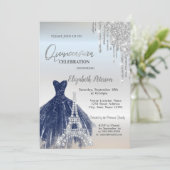 Glitter Drivers, marineblauw dress, Eiffel Quincea Kaart (Staand voorkant)