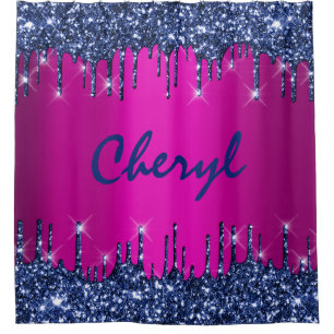 Glitter Drivers Name Blue Navy Princess Blue Pink Douchegordijn