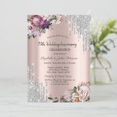 Glitter Drivers, Tropische bloemen Roos Gold Wedde Kaart (Staand voorkant)