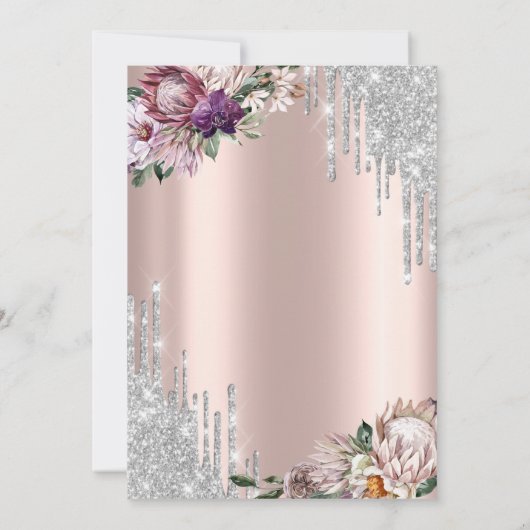 Glitter Drivers, Tropische bloemen Roos Gold Wedde Kaart (Achterkant)