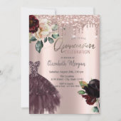 Glitter Drives, Bourgogne Dress, Rozen Quinceañera Kaart (Voorkant)