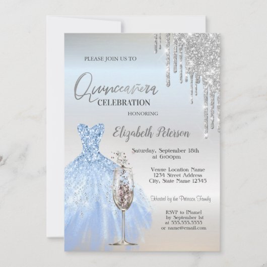 Glitter Drives,Dress,Champagne Glass Quinceañera Kaart (Voorkant)