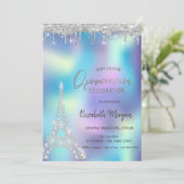 Glitter Drop Diamonds Eiffeltoren Quinceanera Kaart (Staand voorkant)