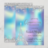 Glitter Drop Diamonds Eiffeltoren Quinceanera Kaart (Voorkant / Achterkant)