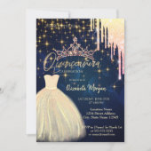 Glitter Drop Tiara Dress Navy Blue Quinceañera Kaart (Voorkant)