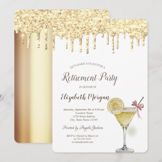 Glitter Drops Cocktail Citroen Pensioen Kaart (Voorkant / Achterkant)