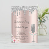 Glitter Drops,Glass, Floral Rose Gold Retitionerin Kaart (Staand voorkant)