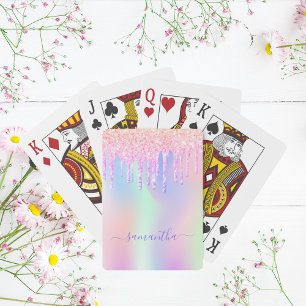 Glitter druist holografische eenregenboogmonogram pokerkaarten