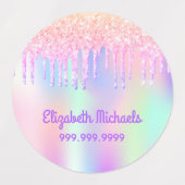 Glitter druist regenboogkleurige naam schoolbezitt labels (Design 2)