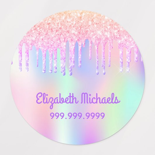 Glitter druist regenboogkleurige naam schoolbezitt labels (Design 1)