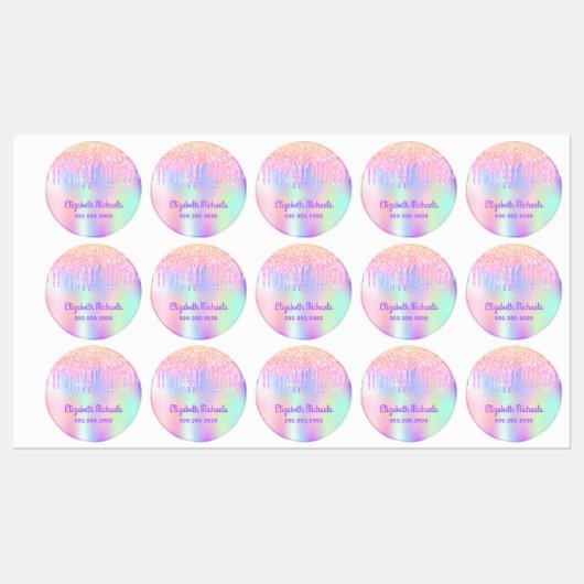 Glitter druist regenboogkleurige naam schoolbezitt labels (Vel)
