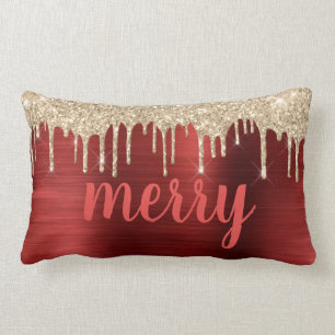 Glitter drukt kerstrood metaal-typografie op kussen
