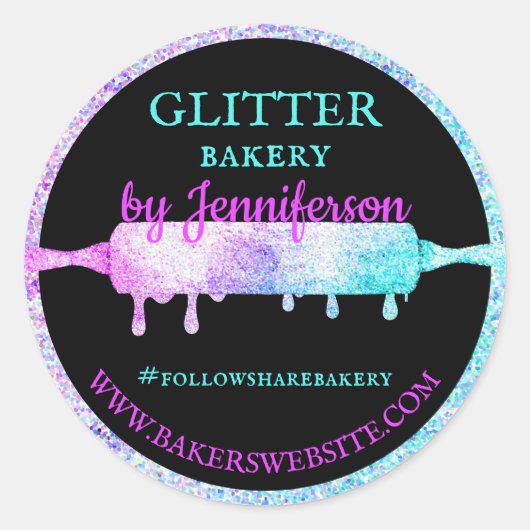 Glitter druppel deegroller Cirkel Cadeau Bakkerij Ronde Sticker (Voorkant)