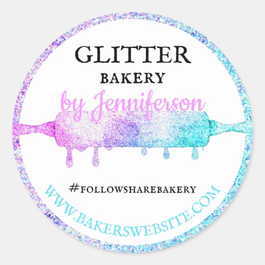 Glitter druppel deegroller turquoise roze Cadeau B Ronde Sticker (Voorkant)