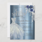 Glitter Druppels, Blauwe Jurk Bloemen Metallic Zoe Kaart (Voorkant)