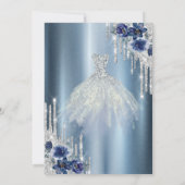 Glitter Druppels, Blauwe Jurk Bloemen Metallic Zoe Kaart (Achterkant)