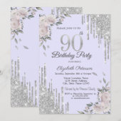 Glitter druppels, Bloemen Lavander 90ste verjaarda Kaart (Voorkant / Achterkant)