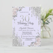Glitter druppels, bloemen Paarse 30e verjaardag Kaart (Staand voorkant)