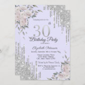 Glitter druppels, bloemen Paarse 30e verjaardag Kaart (Voorkant / Achterkant)
