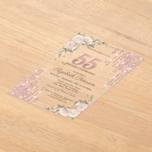 Glitter Druppels Bloemen Roos Gouden Bloemen 55h V Acryl Uitnodigingen (Laagn)