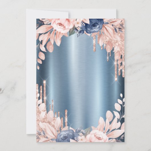 Glitter Druppels Bloemenblauw Huwelijk Jubileum Kaart (Achterkant)