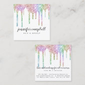 Glitter druppels chique haar make-up holografische vierkante visitekaartje (Voorkant / Achterkant)