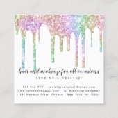 Glitter druppels chique haar make-up holografische vierkante visitekaartje (Achterkant)