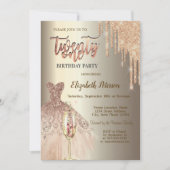 Glitter Druppels, Dress Wijnglas Champagne 21st Kaart (Voorkant)