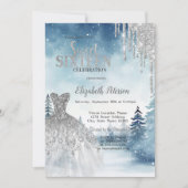 Glitter Druppels, Jurk Winter Landschap Sweet 16 Kaart (Voorkant)
