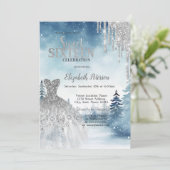 Glitter Druppels, Jurk Winter Landschap Sweet 16 Kaart (Staand voorkant)
