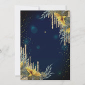 Glitter druppels, jurk, zonnebloemen blauw 70e ver kaart (Achterkant)