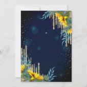 Glitter druppels, jurk, zonnebloemen blauw zoet 16 kaart (Achterkant)