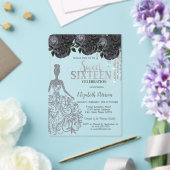 Glitter Druppels, Jurk Zwarte Rozen Sweet 16 Invit Acryl Uitnodigingen (Insitu (Huwelijk))