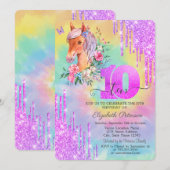 Glitter druppels Pony tie kleurstof 10e verjaardag Kaart (Voorkant / Achterkant)