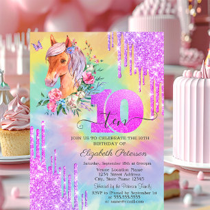 Glitter druppels Pony tie kleurstof 10e verjaardag Kaart
