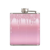 Glitter druppels roze gepersonaliseerde fles heupfles (Achterkant)