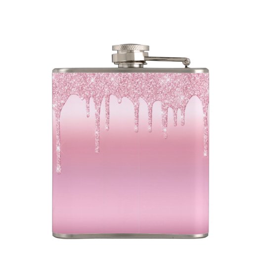 Glitter druppels roze gepersonaliseerde fles heupfles (Achterkant)