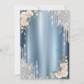 Glitter druppels, Rozen, Blue Wedding Jubileum Kaart (Achterkant)