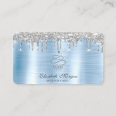 Glitter druppels zilveren cupcake bakkerij blauw m visitekaartje (Voorkant)