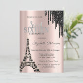 Glitter druppels, zwarte Eiffeltoren zoet 16 Kaart (Staand voorkant)