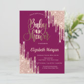 Glitter Druppelt Baby Voeten Paarse Baby shower Kaart (Staand voorkant)