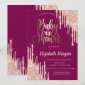 Glitter Druppelt Baby Voeten Paarse Baby shower Kaart (Voorkant / Achterkant)