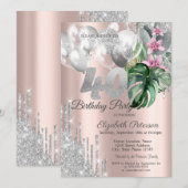 Glitter druppelt ballonnen Tropische bloemen 40e Kaart (Voorkant / Achterkant)