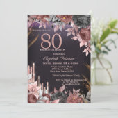 Glitter Druppelt Bloemen Donker Paarse 80ste Verja Kaart (Staand voorkant)