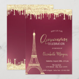 Glitter druppelt Eiffeltoren Red Quinceanera Kaart