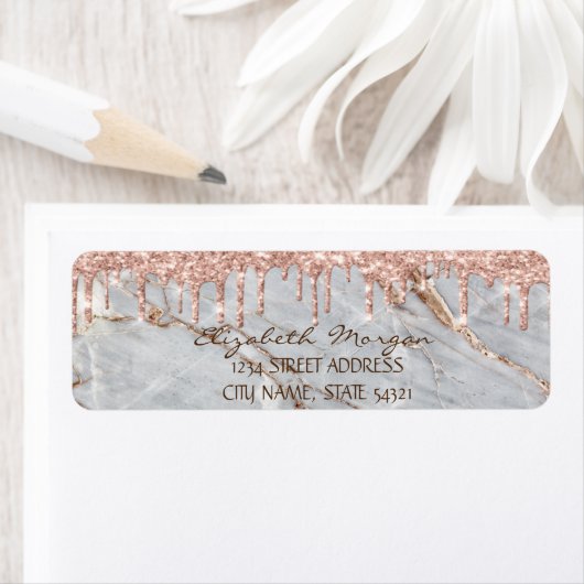 Glitter druppelt grijs marmer Adres Etiket (Insitu)